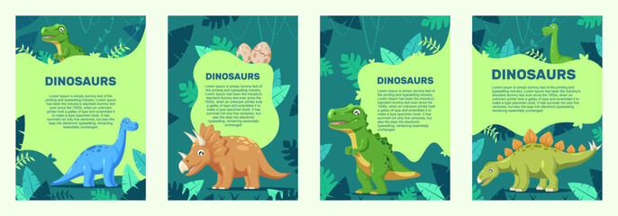 Dinosaur information posters featuring various species in jungle setting © 4zevar