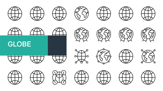  Globe icon pattern set with world communication and global network concepts
