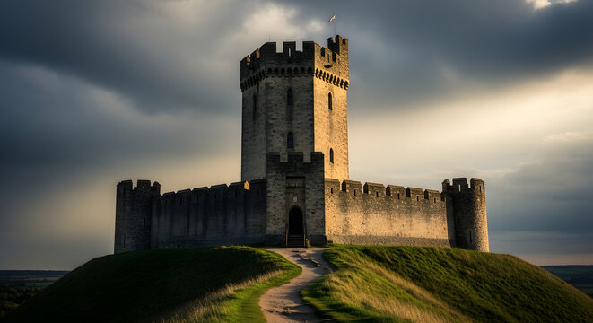 Medieval Castle Fortress Stone Architecture.