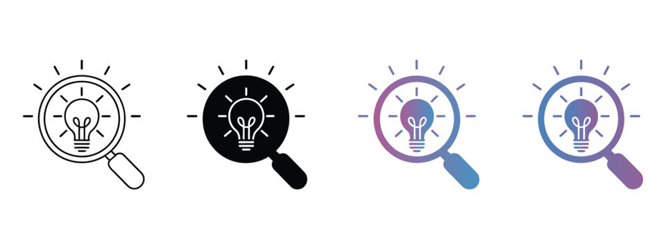 Finding icon set in multiple styles featuring search, discovery, location, and exploration symbols for UI design.