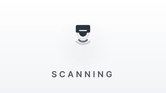A simple, clean graphic icon depicting a scanning device emitting waves, with the word "SCANNING" written below it on a light background.