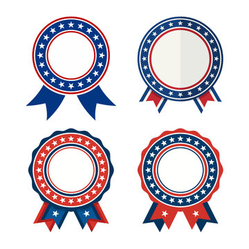 Patriotic American Flag Color Award Ribbon Badges Set for July 4th and Memorial Day Graphic Design Elements