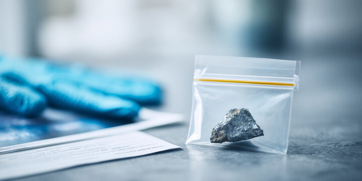Rock sample in plastic evidence bag