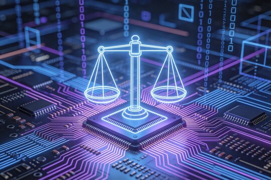 Digital justice scales on electronic circuit board