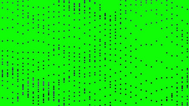 Purple particle waves oscillate and ripple across a chroma key green screen in an abstract 3D animation loop designed for technology data visualizations