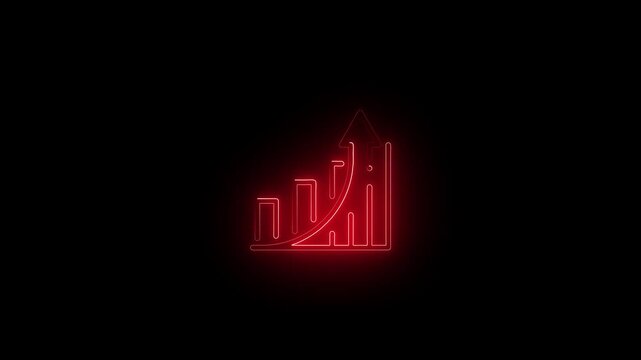glowing neon line arrow icon symbol.Neon light Financial business graph chart animation . Neon business growth concept animated on black background.