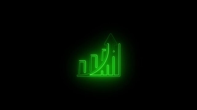 glowing neon line arrow icon symbol.Neon light Financial business graph chart animation . Neon business growth concept animated on black background.
