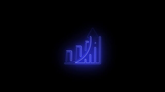 glowing neon line arrow icon symbol.Neon light Financial business graph chart animation . Neon business growth concept animated on black background.