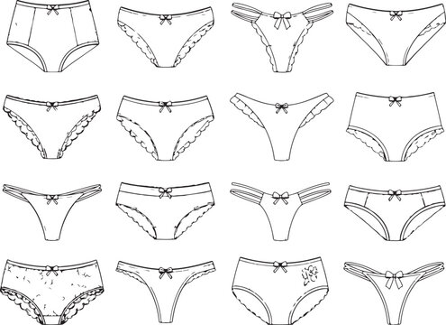 Set of different styles of women panties and lingerie underwear sketches