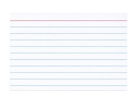 Blank white lined index card isolated on plain white studio background.