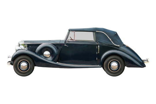 Side view of an early twentieth century blue luxury classic car
