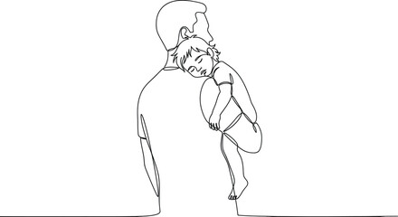Fototapeta premium father holding baby in arms continuous line drawing