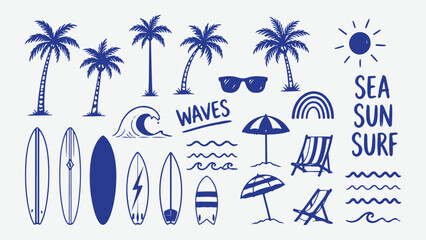 hand drawn summer and beach themed illustrations. Doodles summer collections © SilhouetteNest