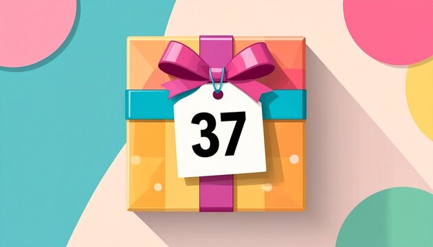Nicely wrapped birthday present. Label with number 37 on it