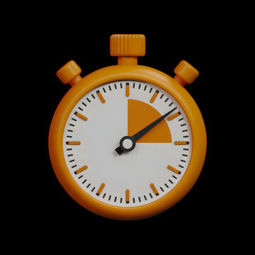 Orange stopwatch timer with red flag and black arrow pointing down isolated on transparent background