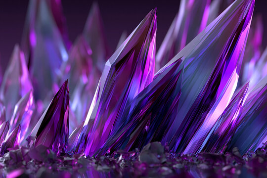 Vibrant Amethyst Geode Crystals: Shimmering 3D Texture and Luminous Light Reflections