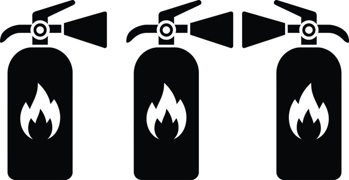 Three fire extinguishers with different types of nozzles attached