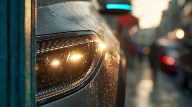 Rainy Urban Car Headlight