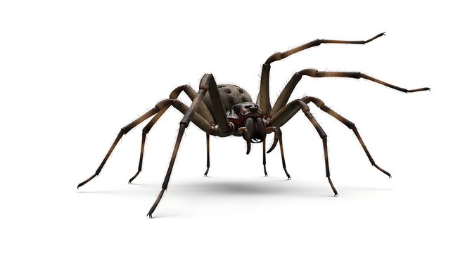 Brown spider on white background isolated.