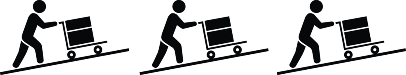 Person pushing a utility cart on an inclined surface in three stages © Sathi