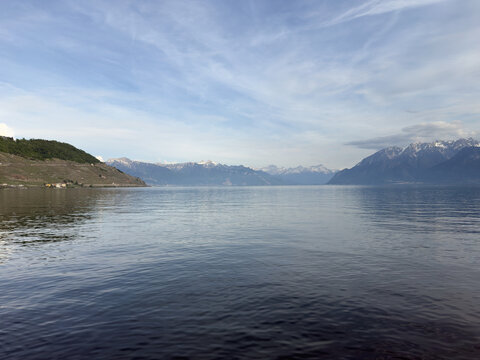 Majestic Swiss Alpine Mountains Rising Above a Scenic Lake in the Heart of the Lake Geneva Region