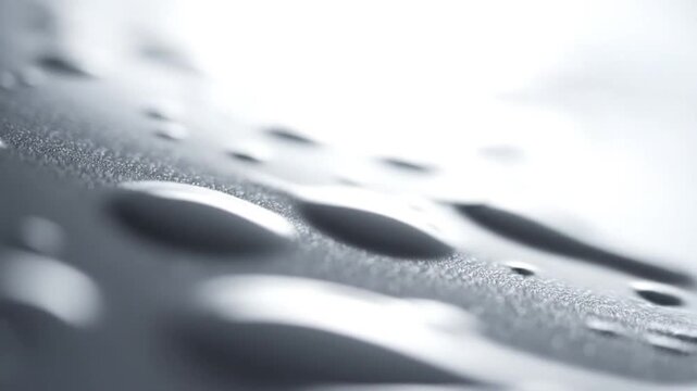 Close-up water droplets on smooth surface abstract macro photography studio lighting textured environment artistic perspective
