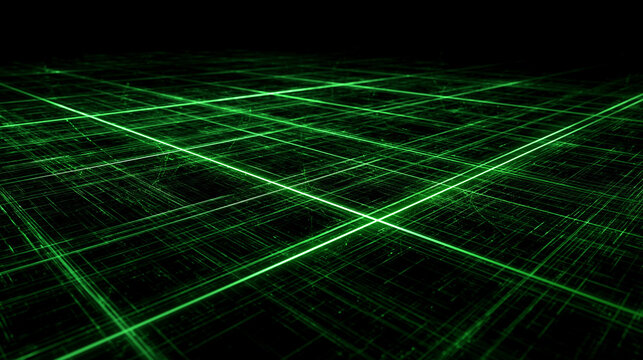 Innovative 3D Neon Green Grid Pattern: Abstract Technology and Cybernetic Visual Design Background