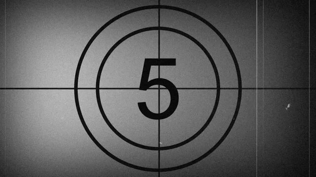 countdown movie from 10 to 1 number old film timer count in grey retro style vintage video timer, best suitable for your cinema, movie or footage