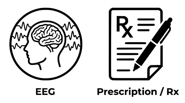Medical icons for eeg and prescription on white background
