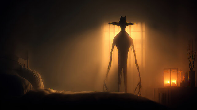 Monster in the bedroom - nightmare, sleep paralysis concept