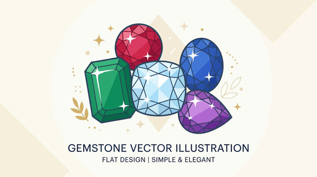 Colorful gemstone vector illustration set.
