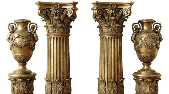 Antique Style Corinthian Columns And Ornate Vases Decorative Set Display transparent background