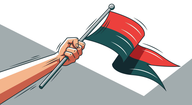 Hand Holding Waving Flag, Symbol of Freedom, Independence, Protest, Revolution, Movement