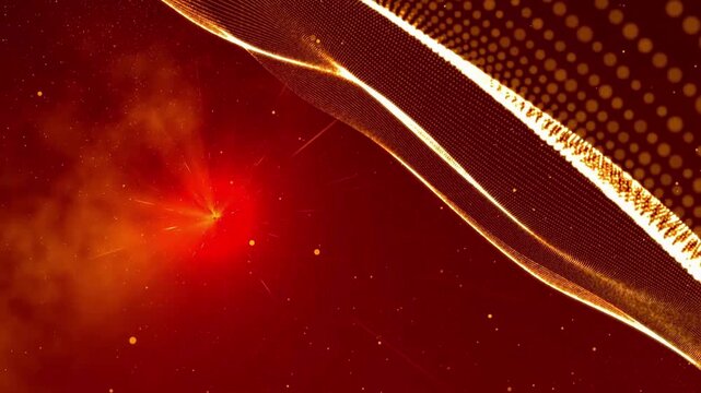 Golden Glowing Particle Wave and Light Burst Abstract Motion Background