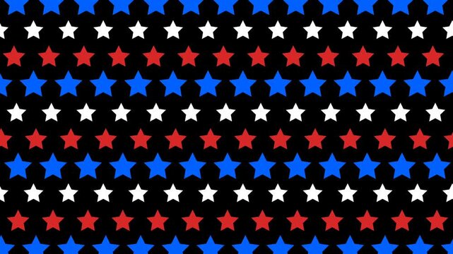 Patriotic Star Pattern Loopable Background with Red White and Blue Stars on Black.