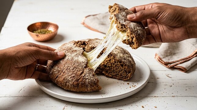 Khobz Round Whole Wheat Loaf on White Plate &ndash; Traditional Arabic Bread