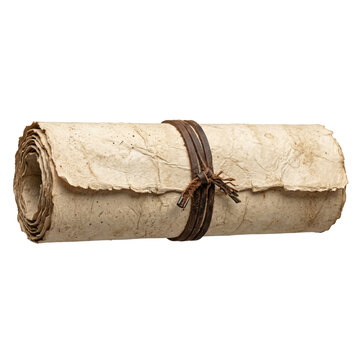 Rolled up brown paper with a twine isolated on transparent background