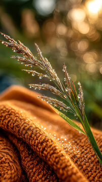 Dewy Grass on Knit Fabric