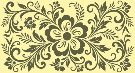 Vintage floral pattern, seamless background with decorative flowers and leaves, ornate botanical ornament in traditional russian khokhloma style © PixelVista