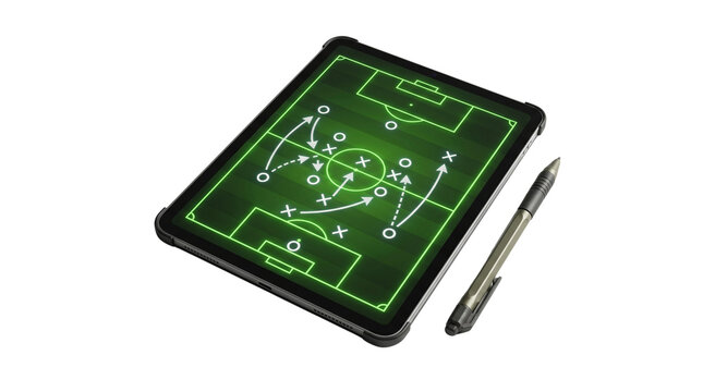 Soccer tactics on tablet isolated on transparent background png