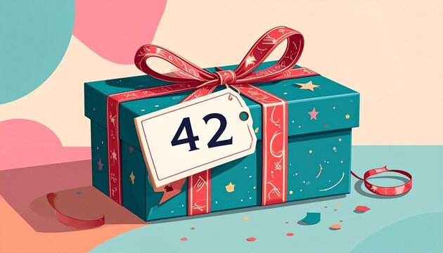 Nicely wrapped birthday present. Label with number 42 on it