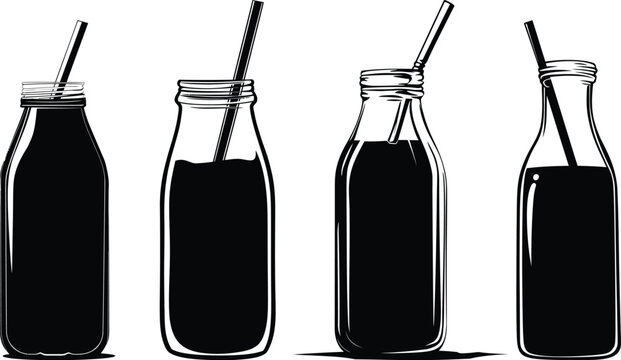 Milk bottle with straw silhouette vector