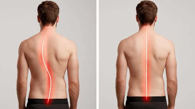 Scoliosis posture correction before and after medical treatment comparison