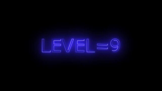 Abstract glowing neon level 9 animation on black background. motion graphic perfect for social media content