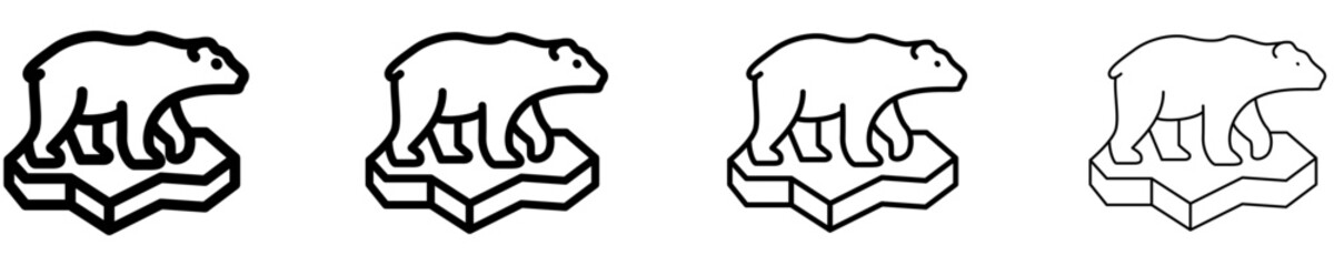 A set of polar bear on an ice floe line icons, featured in four different stroke weights. Vector symbols for arctic wildlife, ecology, and global warming. © chekman