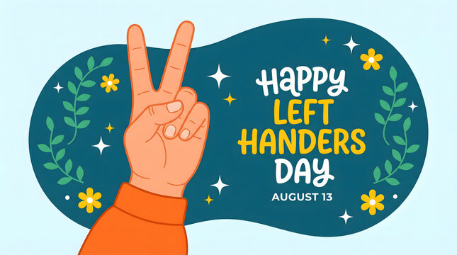 Left handers day, august 13, hand with peace sign