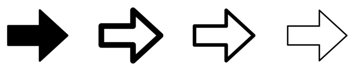 Plakat Set of arrow icons pointing right, symbolizing direction, forward movement, or the next step. Vector illustration.