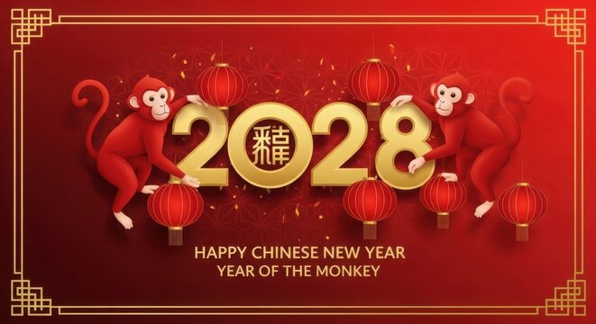 Happy chinese new year celebration with monkeys illustration