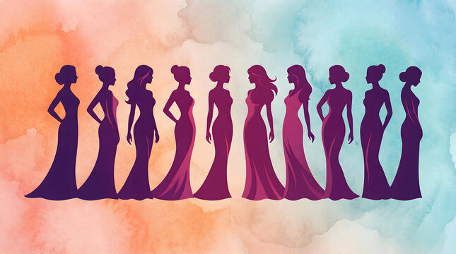 silhouette of women in evening gowns