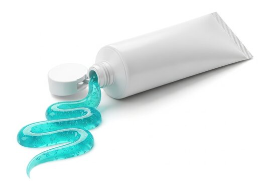 Blue toothpaste tube with gel squeezing out